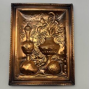 Vintage copper-plated pressed tin decorative kitchen wall hanging made in Italy